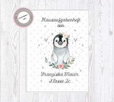 zuckersüßer Schulheft Umschlag Pinguin Hausaufgabenheft in seperater Hochwertiger Hülle von Lüttentüddel®